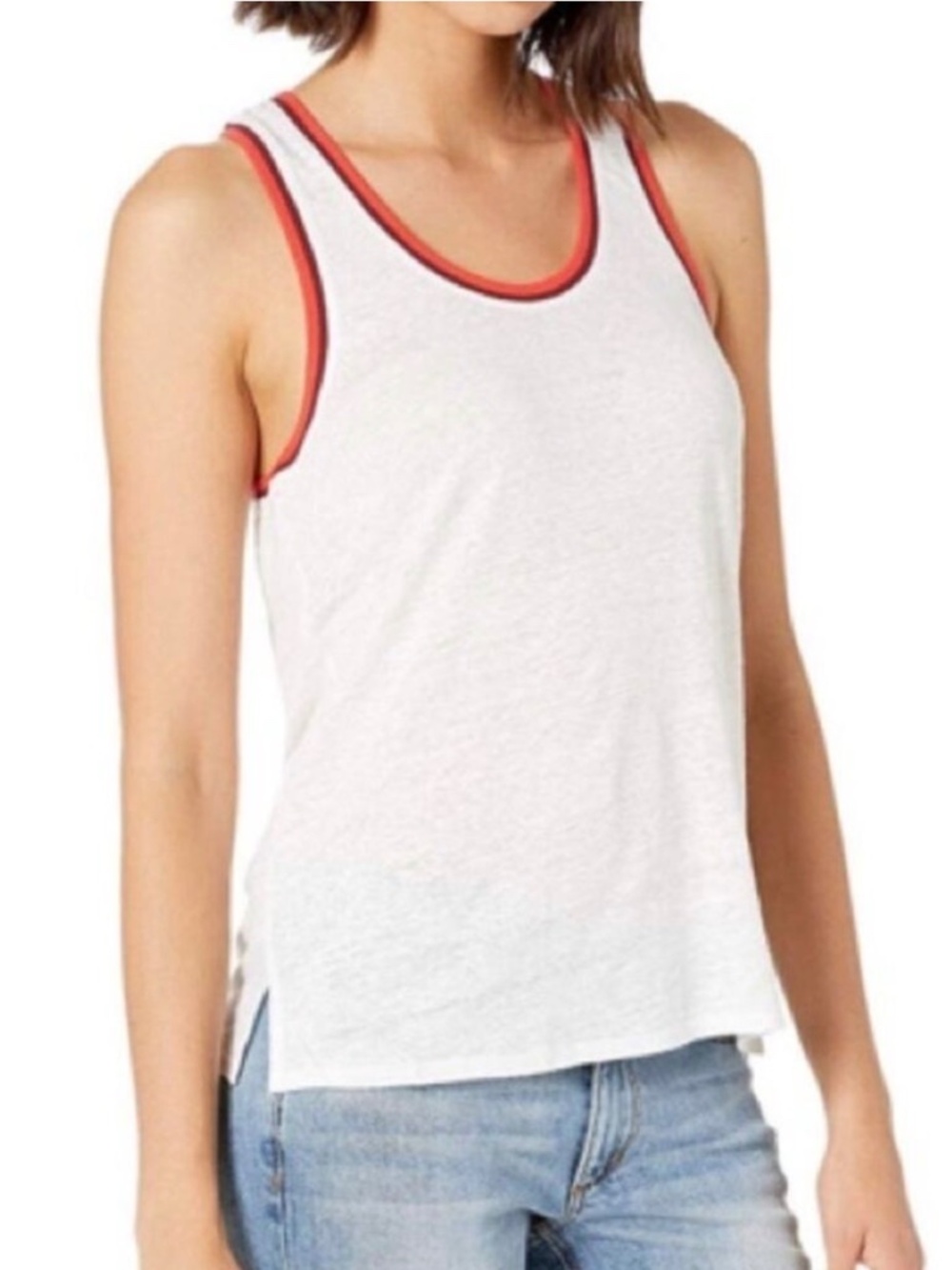 Joie Aleeza linen tank top shirt, white racerback lightweight tank top